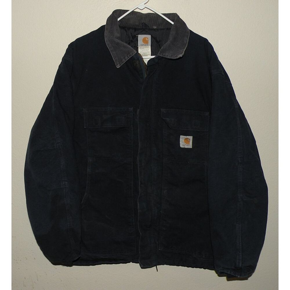 Carhartt C03 DNY Mens 50 Insulated Canvas Chore Jacket Navy Blue Corduroy Collar